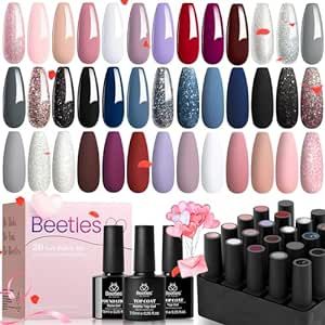 Beetles 23Pcs Gel Nail Polish Set with 3Pcs Base Matte and Glossy Top Coat Valentine's Day Gift, Nude Gray Pink Blue Glitter Gel Polish Kit Modern Muse Collection, Soak off Uv Gel for Girls Women
